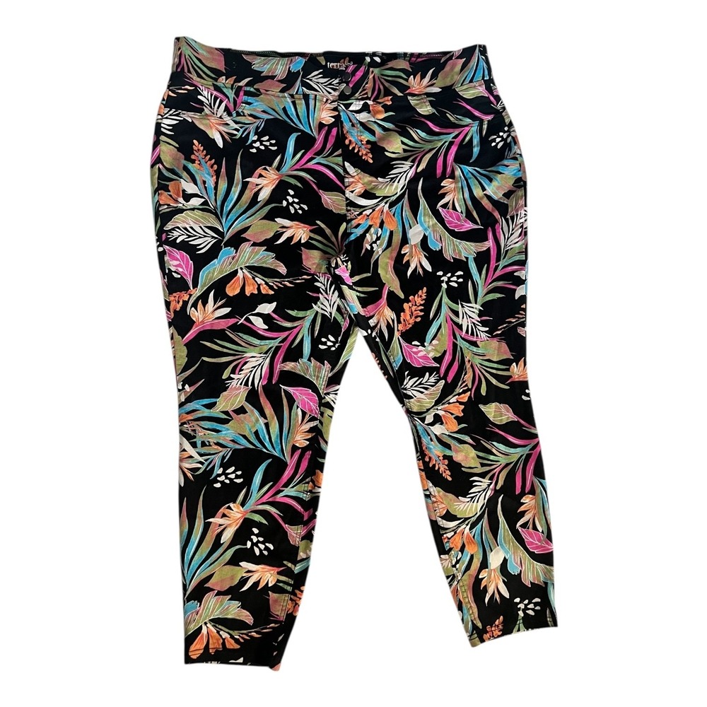 Terra & Sky Plus 3X Tropical Floral Pull On Stretch Pants 24W 26W Resort Wear